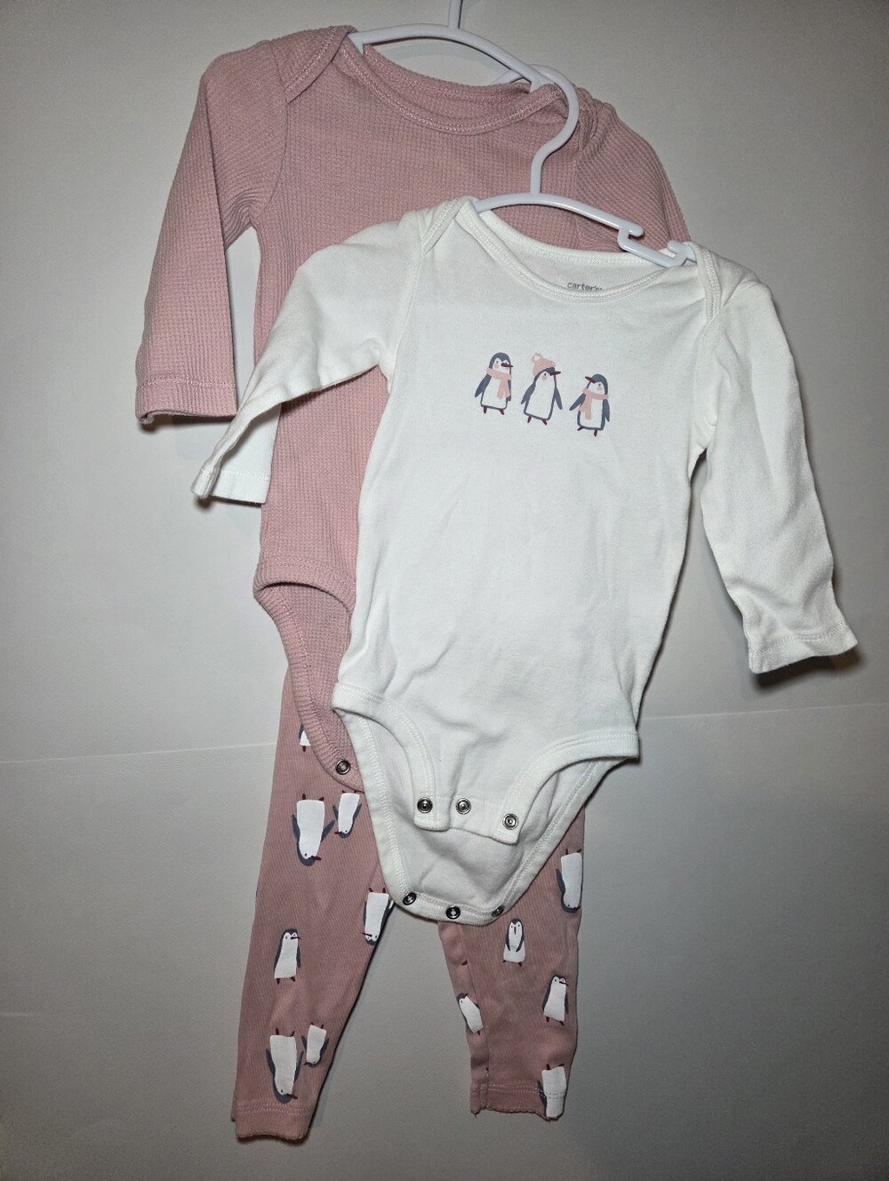 Carter's 6m Pink and White Penguin Three Piece Set for Kids